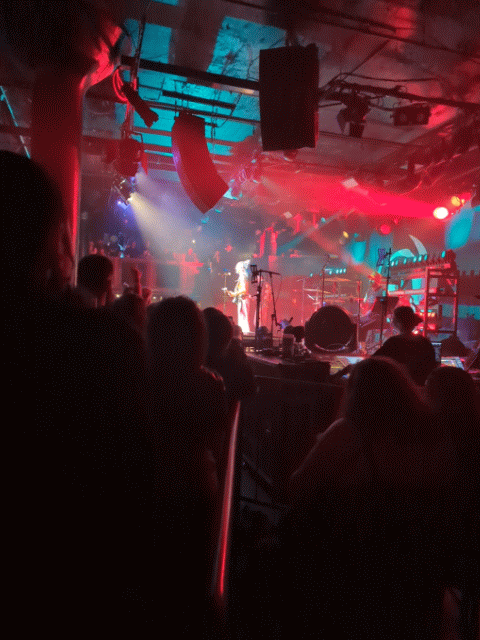 gif of Lights jumping up and down onstage while red and blue lights spin and flash. I am waaay off to the right hand side of the stage and to the back so it's a truly bad photo