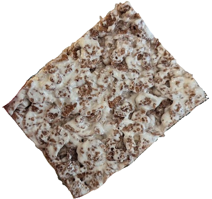It's a Rice Krispy Treat but with Cocoa Pebbles instead.