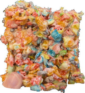 It's a Rice Krispy treat but with Fruity Pebbles.