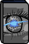 Pixel rendition of the cover of Seveneves by Neal Stephenson. It's a closeup with an eye in greyscale with a futuristic blue explosion shown in the reflection.